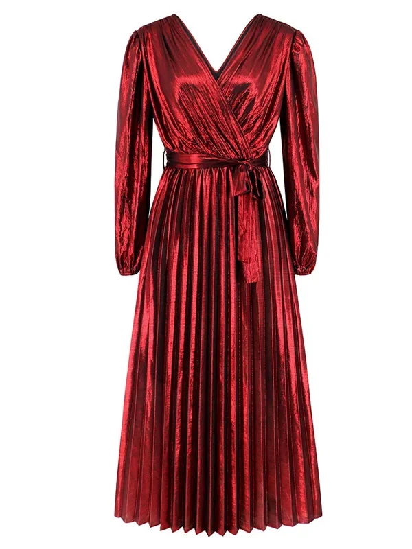 1940s Solid Glossy V-Neck Shift Dress