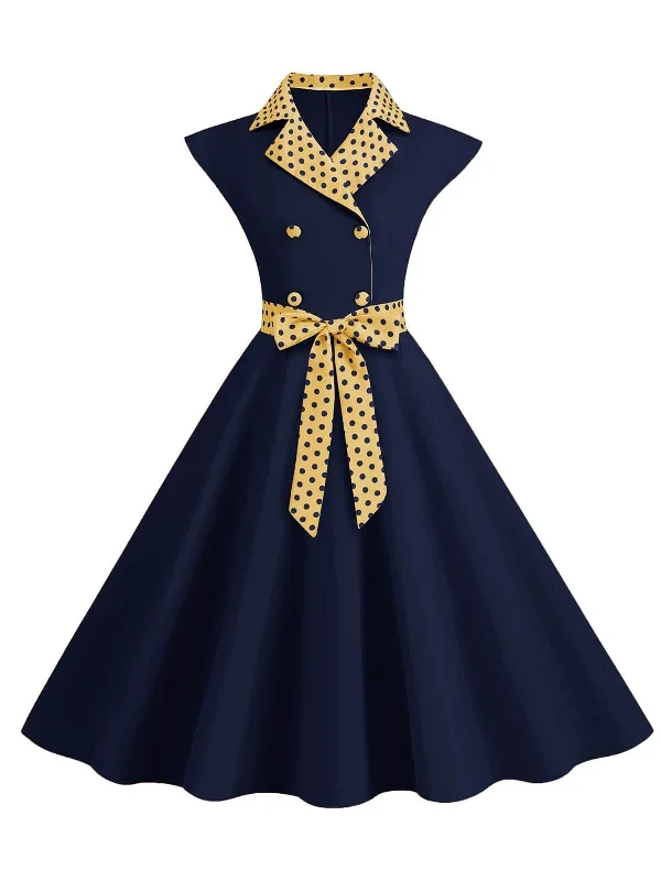 1950s-contrast-polka-dots-bowknot-belted-dress