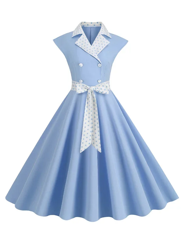 1950s-contrast-polka-dots-bowknot-belted-dress