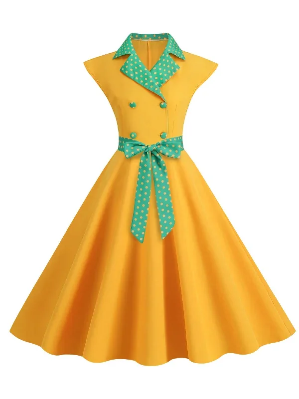 1950s-contrast-polka-dots-bowknot-belted-dress