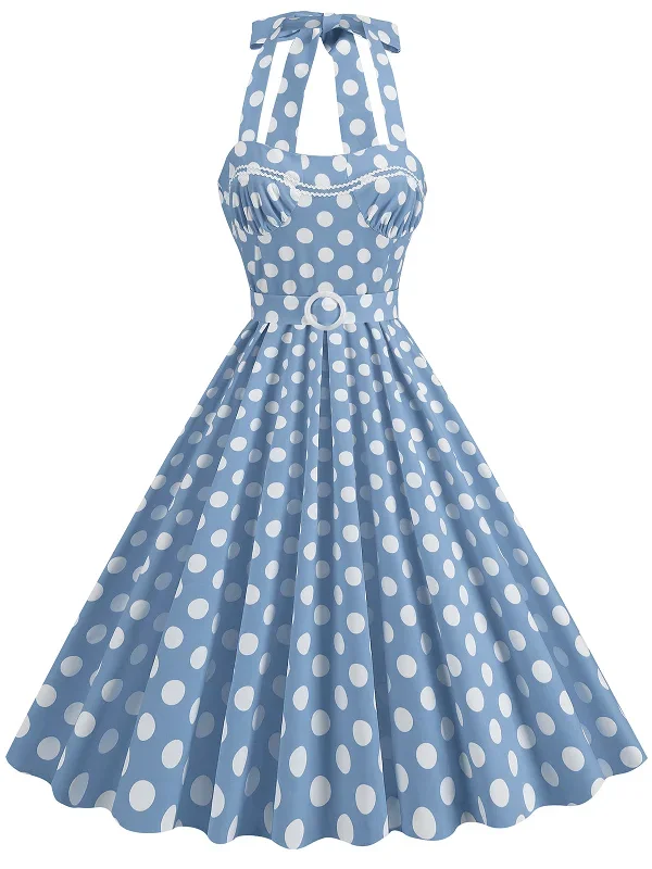 1950s Polka Dot Halter Neck Belt Dress