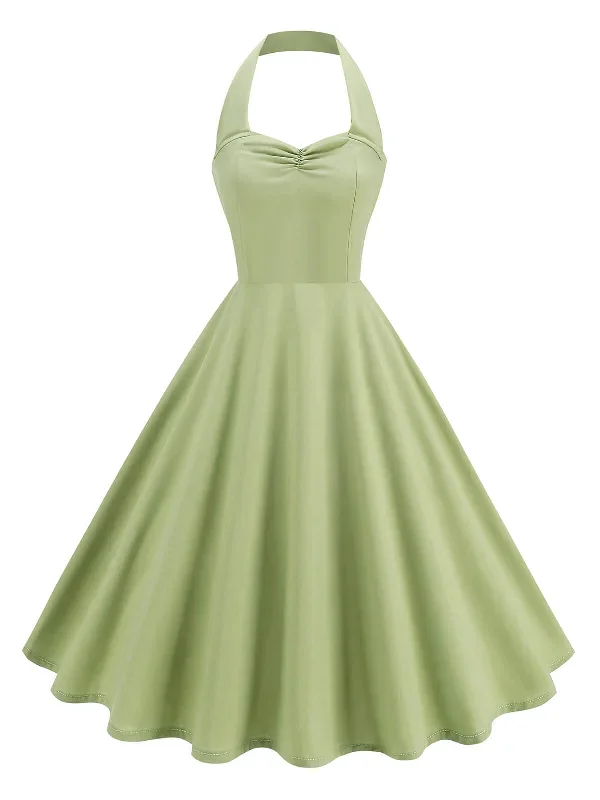 1950s Solid Sweetheart Neck Halter Dress