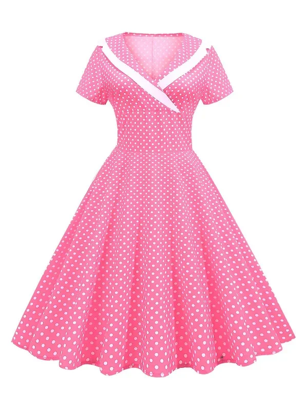 1950s V-Neck Polka Dots Swing Dress