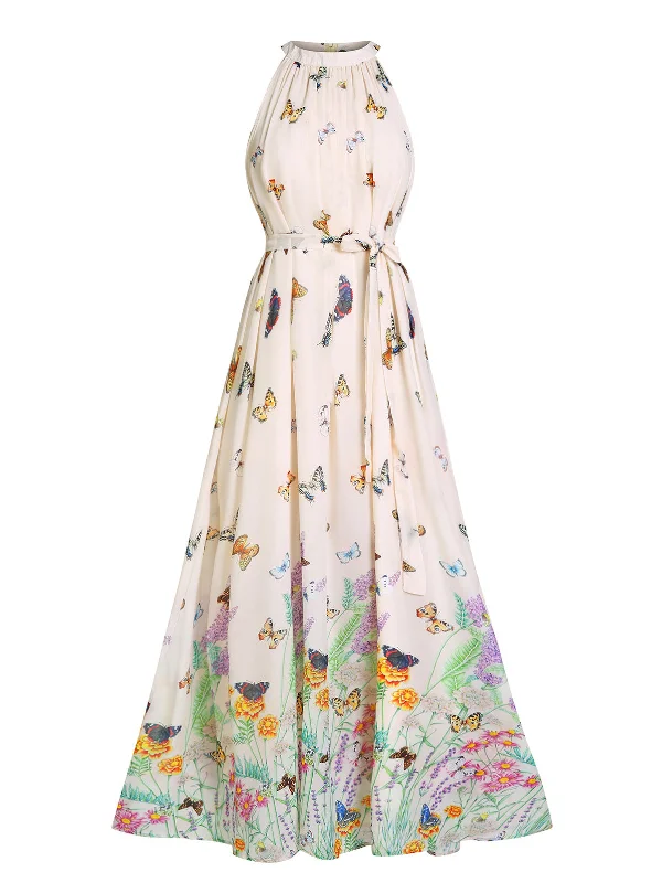 1930s Floral Butterfly Vintage Maxi Dress