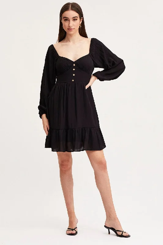 Black A Line Dress Long Sleeve Mini