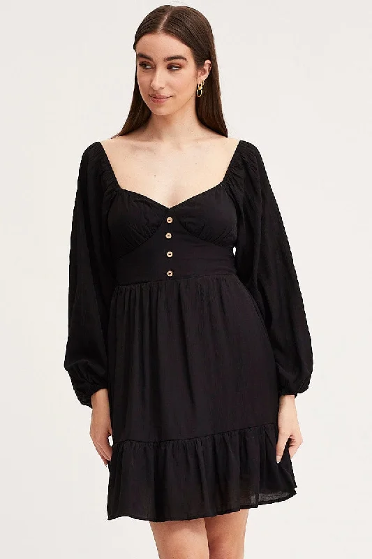 Black A Line Dress Long Sleeve Mini