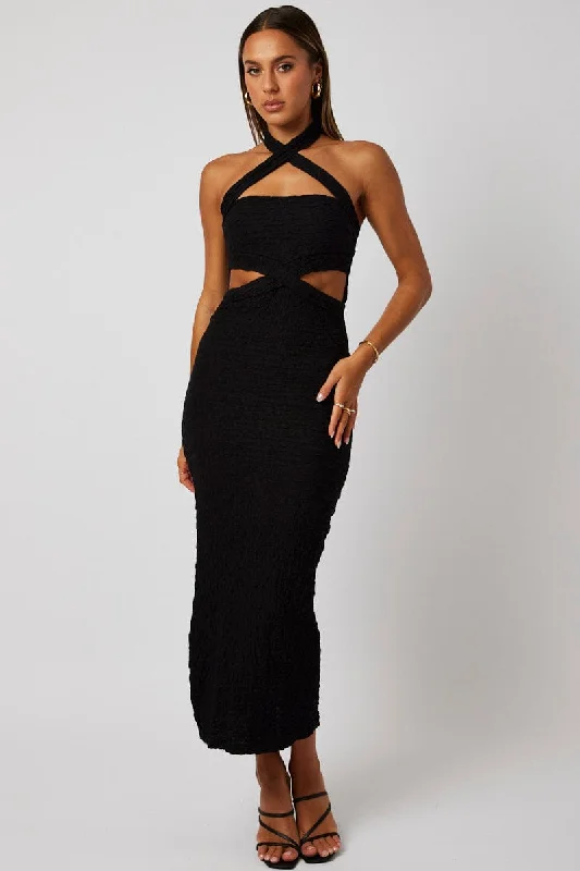 Black Bodycon Dress Sleeveless Textured