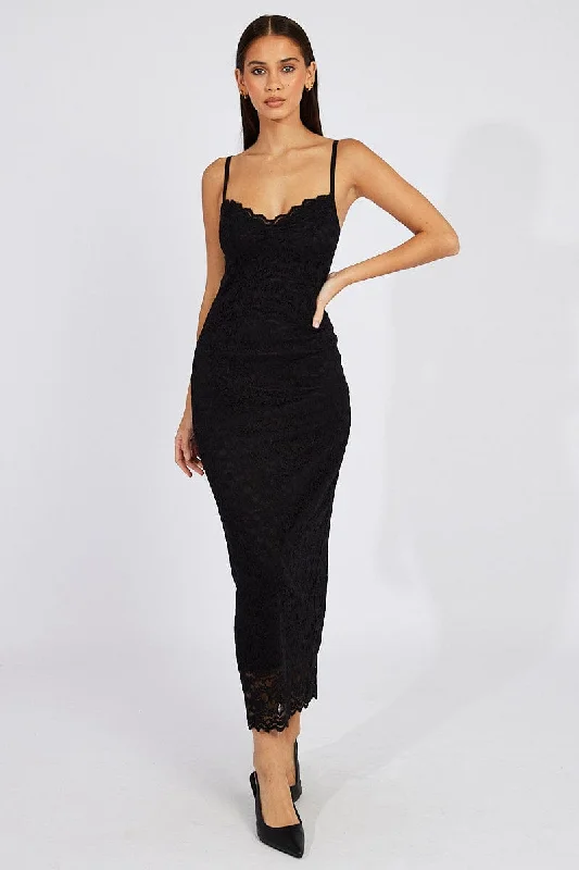 Black Bodycon Dress Strappy Lace