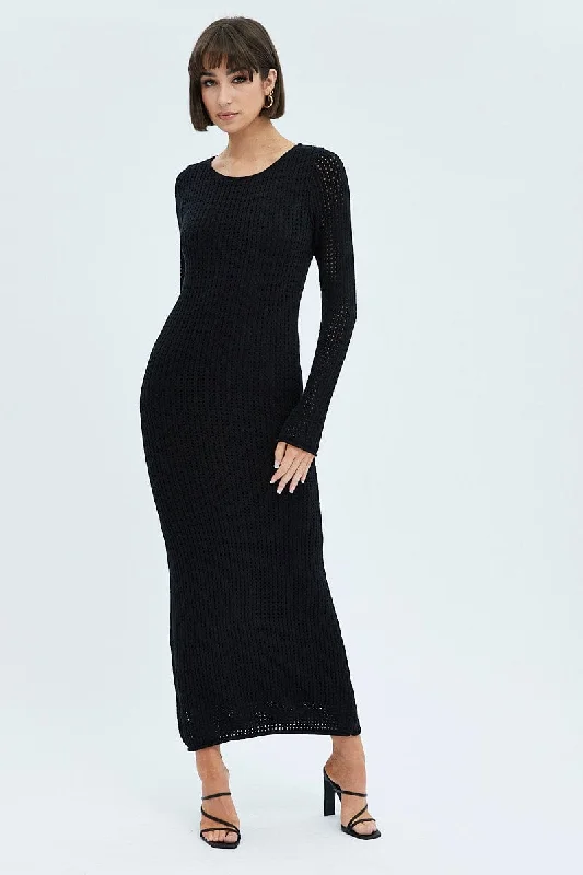 Black Crochet Maxi Knit Dress