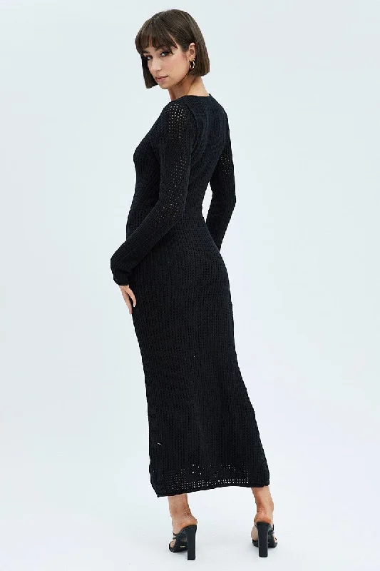 Black Crochet Maxi Knit Dress