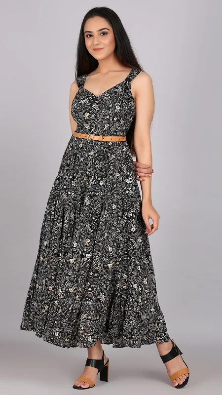 Black Floral Printed Maxi Dress