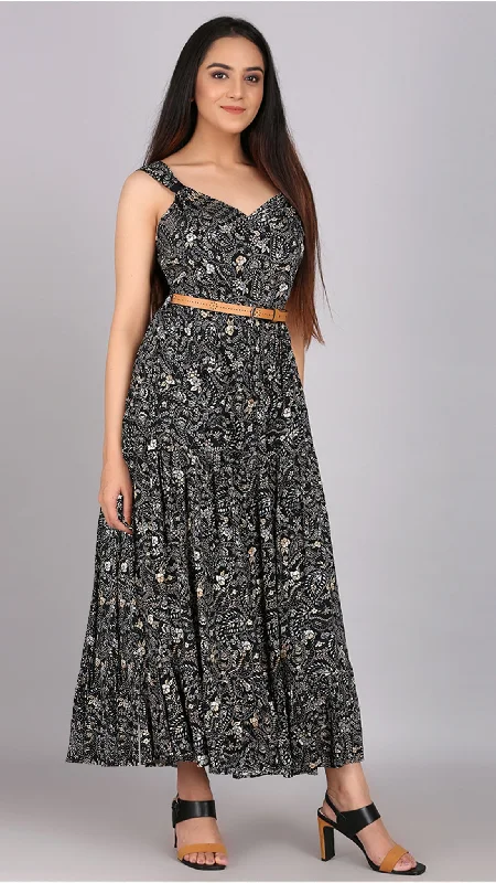 Black Floral Printed Maxi Dress