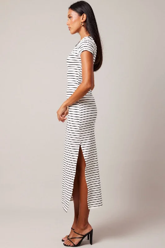 Black Stripe Bodycon Dress Short Sleeve