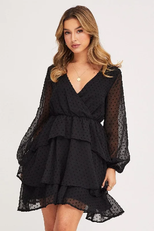 Black Tie Up Dress Long Sleeve Mini