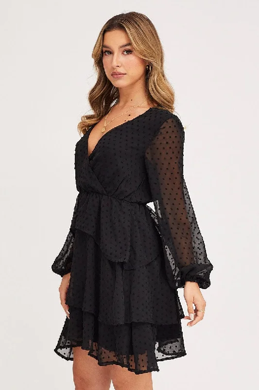 Black Tie Up Dress Long Sleeve Mini