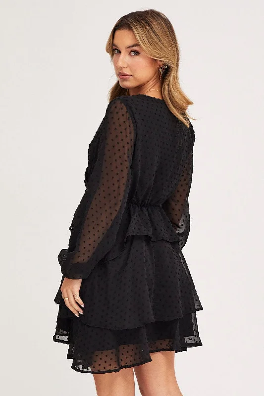 Black Tie Up Dress Long Sleeve Mini