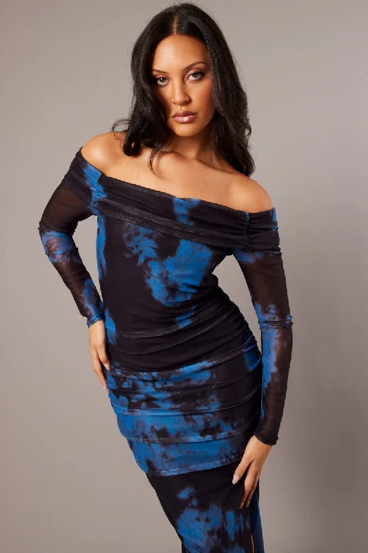 Blue Abstract Bodycon Dress