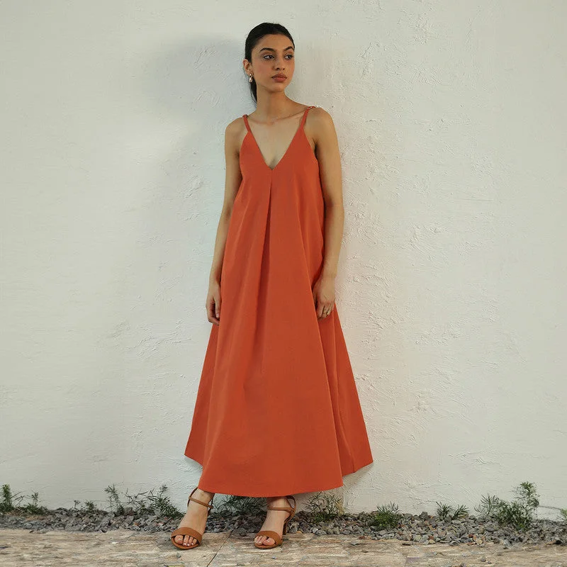 Cotton Poplin Maxi Dress for Women | Orange