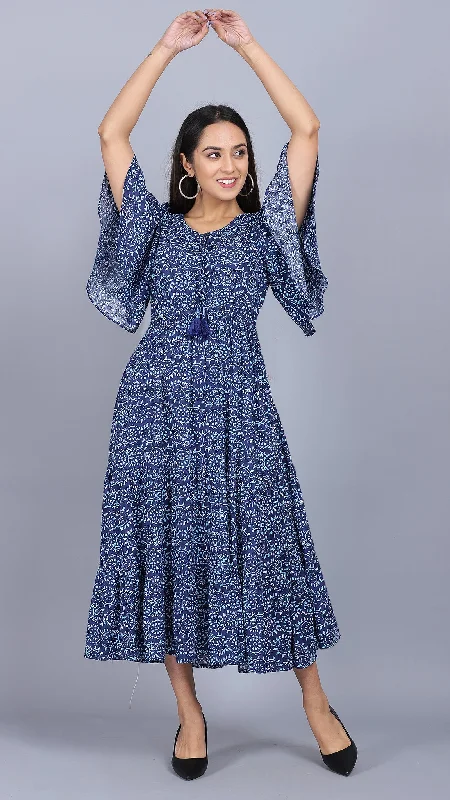 Ethnic Print Bell Sleeve Maxi Dress