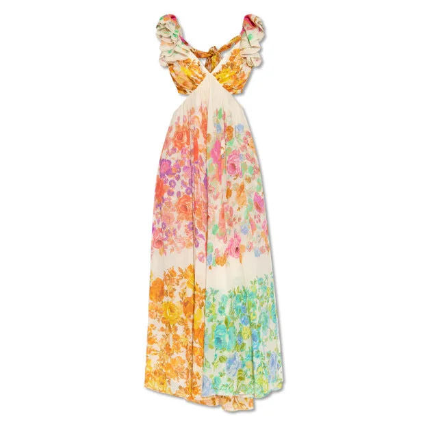 French Floral Backless Maxi Cruise Dress