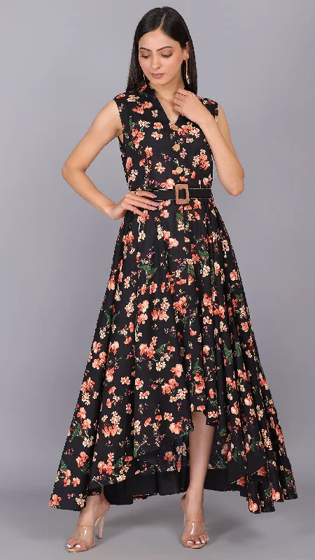 Fit & flare Floral printed maxi dress