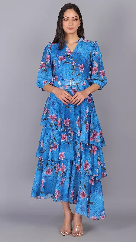 Floral love all around blue maxi dress