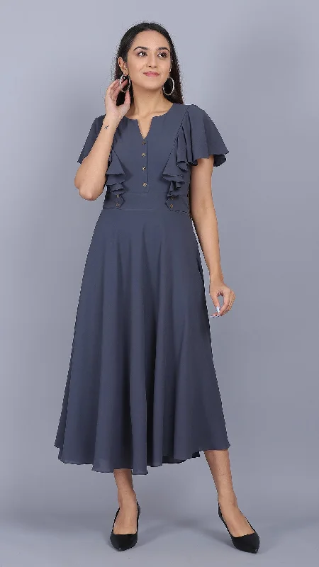 Front detailed grey long maxi dress