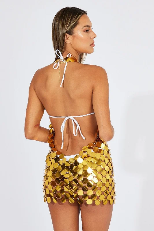 Gold Disc Sequin Bodycon Dress