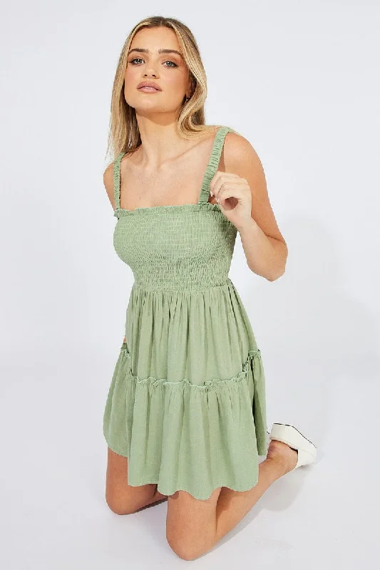 Green Fit And Flare Dress Sleeveless Mini