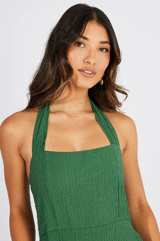 Green Maxi Dress Square Neck Tiered