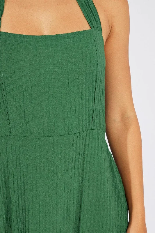 Green Maxi Dress Square Neck Tiered