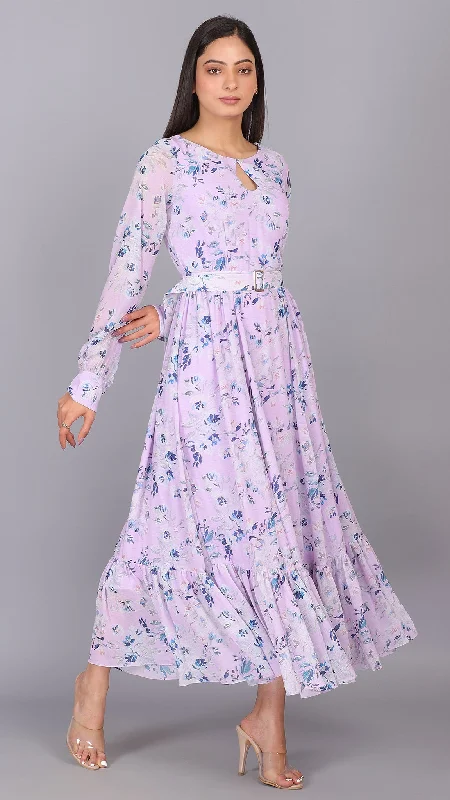 Lilac Puff Sleeves Maxi Dress