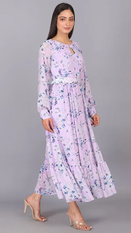 Lilac Puff Sleeves Maxi Dress