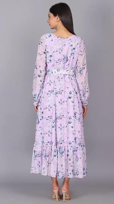 Lilac Puff Sleeves Maxi Dress