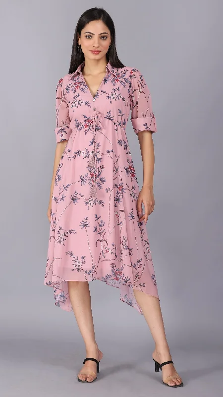 Mauve collared printed maxi dress