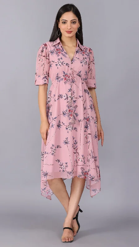 Mauve collared printed maxi dress