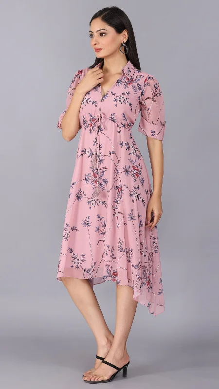 Mauve collared printed maxi dress