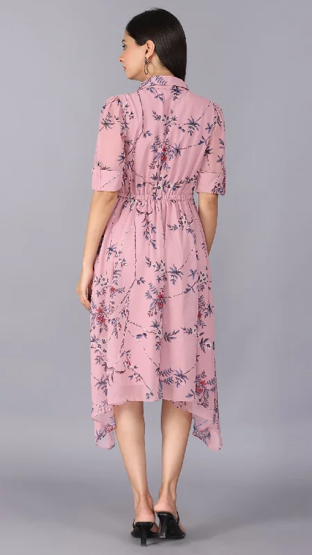 Mauve collared printed maxi dress