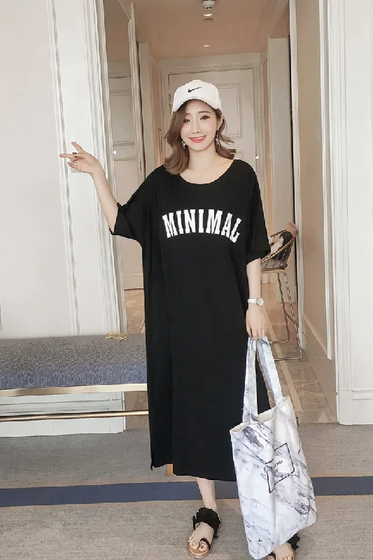 NiDELL Korean Style Ins Long Dress Loose plus Size 200 Short Sleeve Pajamas Women's Sexy Backless Pregnant Women's Belly Covering Home Dress