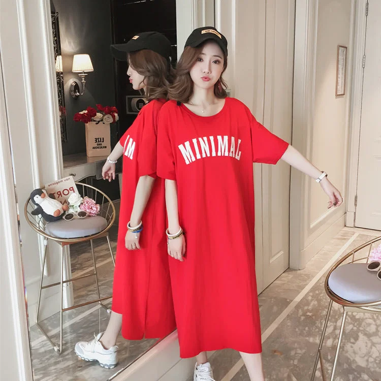 NiDELL Korean Style Ins Long Dress Loose plus Size 200 Short Sleeve Pajamas Women's Sexy Backless Pregnant Women's Belly Covering Home Dress