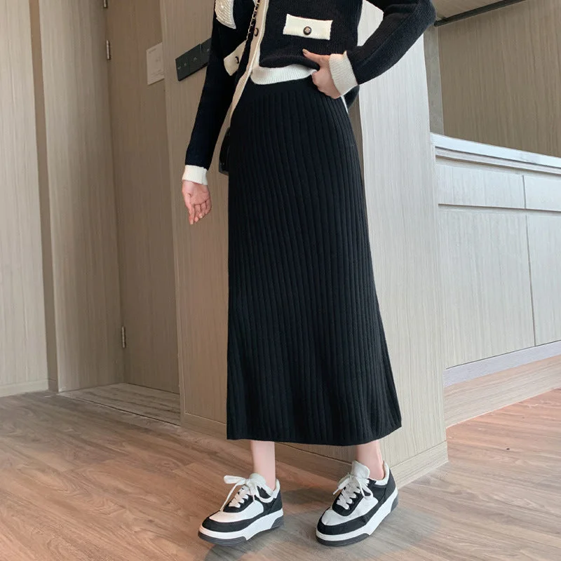 NiDELL Maternity Dress Autumn and Winter . Fashionable Knitted Sheath Skirt Pregnancy Temperament Slim Looking Base One-Step Skirt New