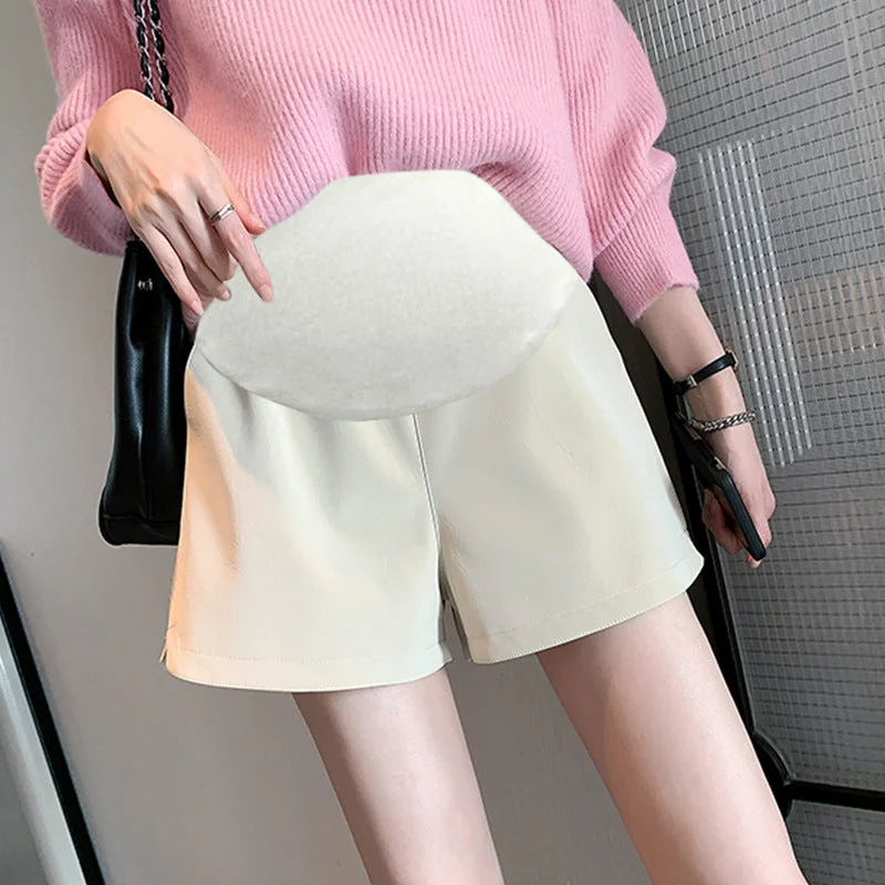 NiDELL Maternity Dress . Autumn and Winter New PU Leather Wide Leg Split Shorts Casual Boot Pants