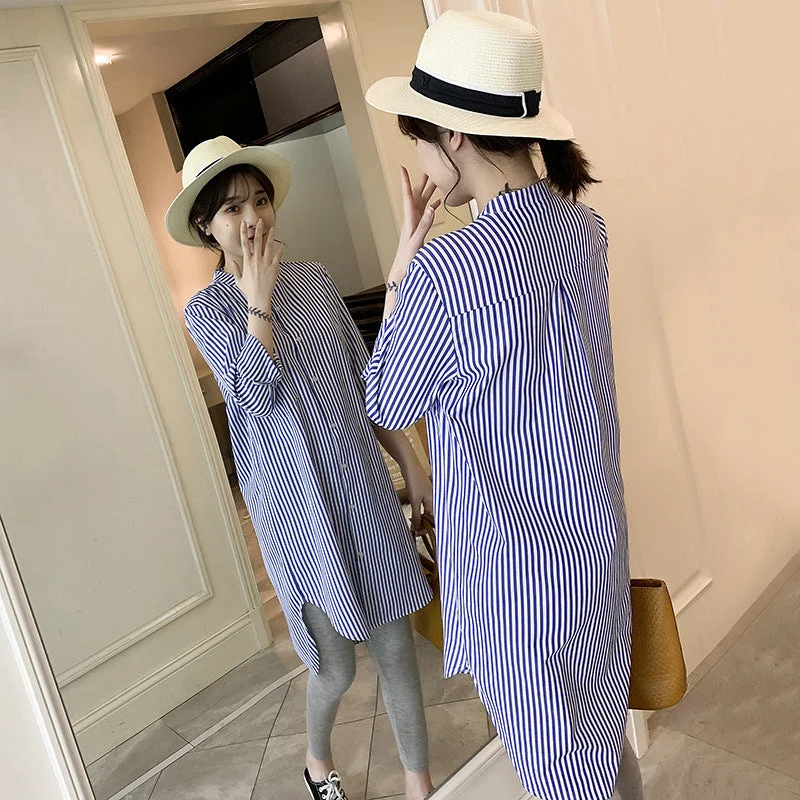 NiDELL Maternity Dress . Autumn Fashion Long Sleeve Shirt Dress Fashionable Mom Loose Mid-Length Shirt Maternity Dress