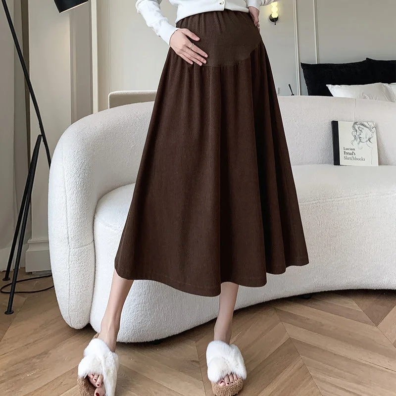 NiDELL Maternity Dress . Corduroy Skirt New Design Sense Skirt College Style High Waist Belly Support Slimming A- line Skirt Tide