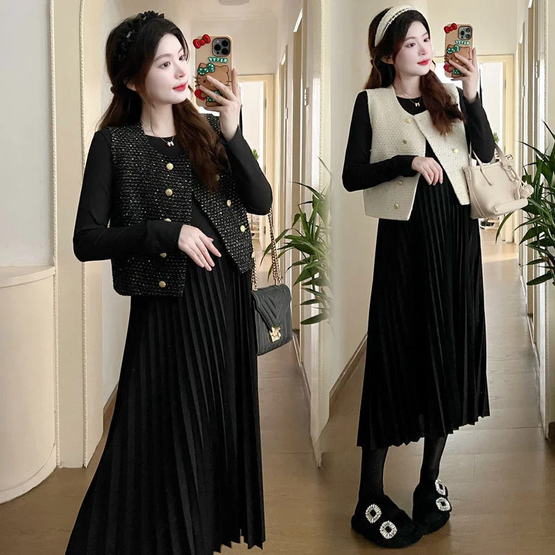 NiDELL Maternity Dress Fall Mid-Length Hot Mom Dress . Fashion New Classic Style Vest Dress Suit