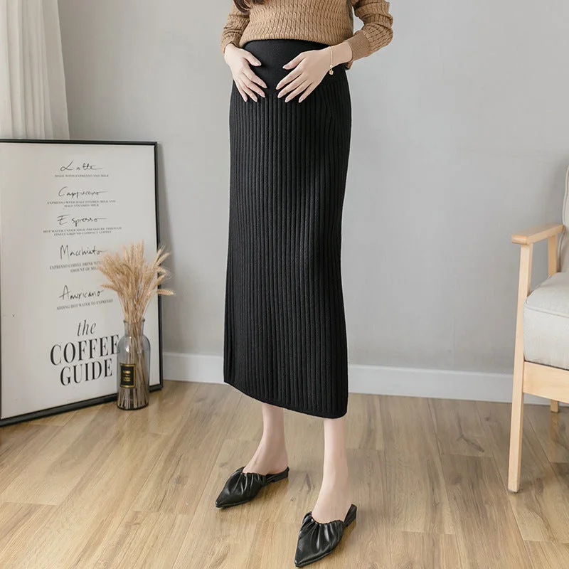 NiDELL Maternity Dress . Long Belly Support Knitted Skirt Autumn New Base Narrow Slimming Office Lady Skirt