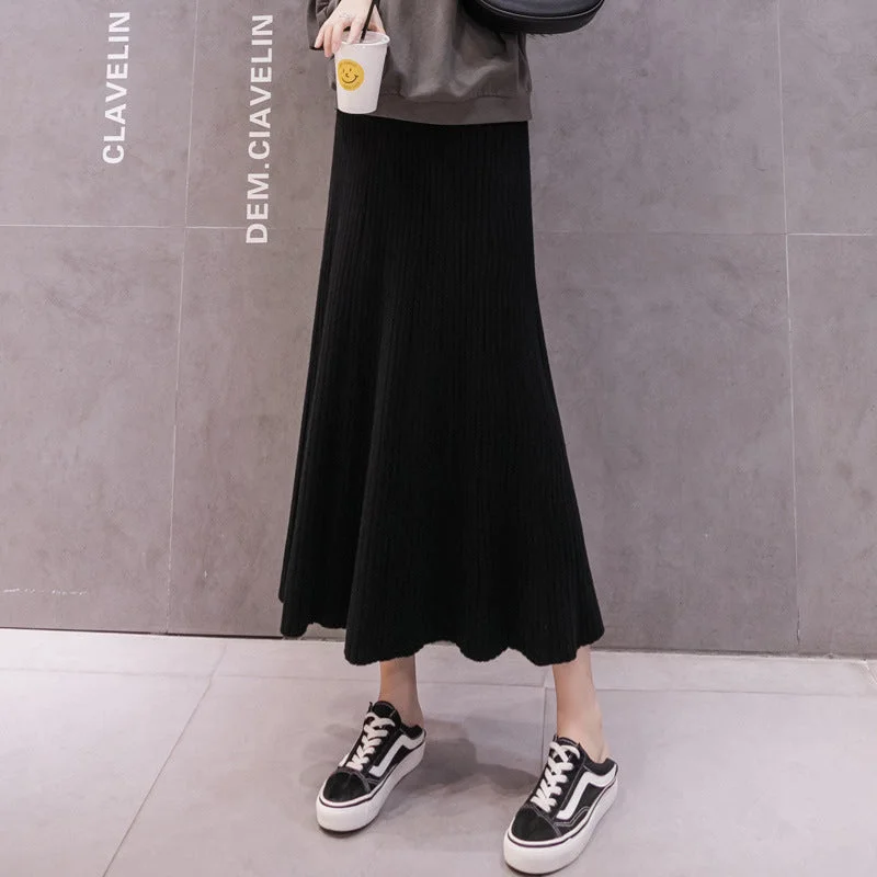 NiDELL Maternity Dress Skirt . Autumn and Winter Knitting Belly Support Skirt Fashionable Mom Outer Wear Slimming High Waist Big Swing A- line Skirt