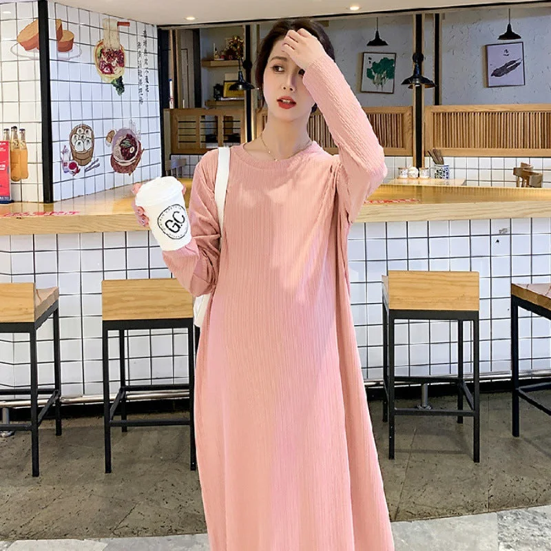 NiDELL Maternity Dress . Spring Fashion Korean Style Loose Top Long Dress Solid Color Maternity Dress