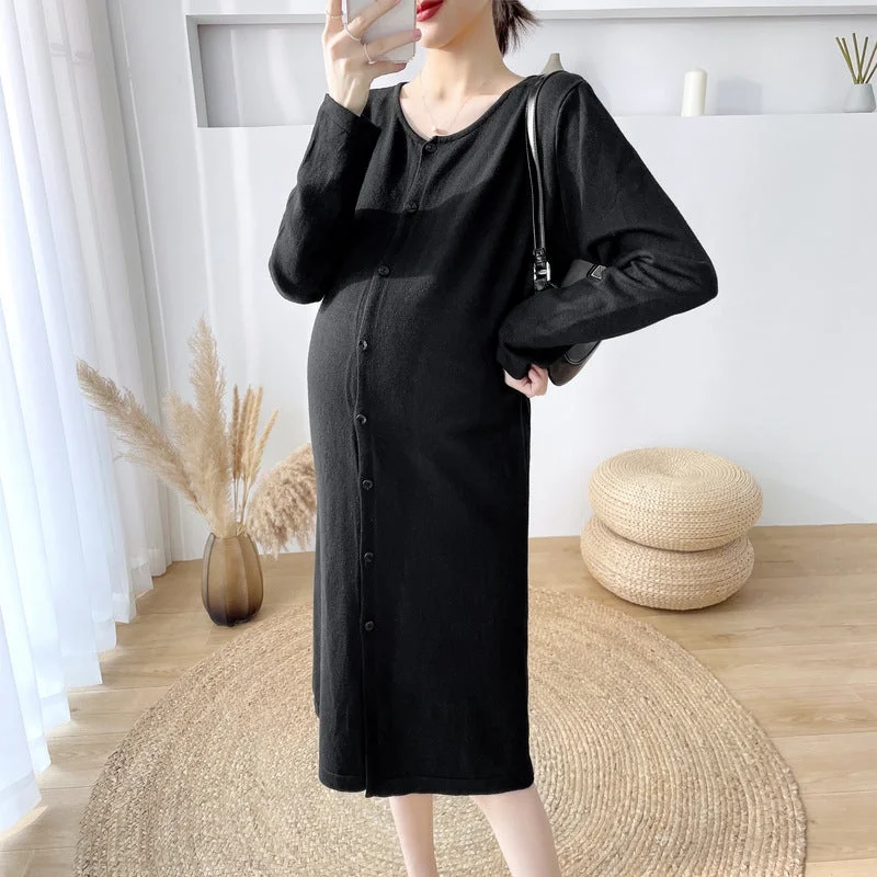 NiDELL Maternity Dress . Spring Knitted Mid-Length Maternity Skirt Fashion Cardigan Breastfeeding Dress