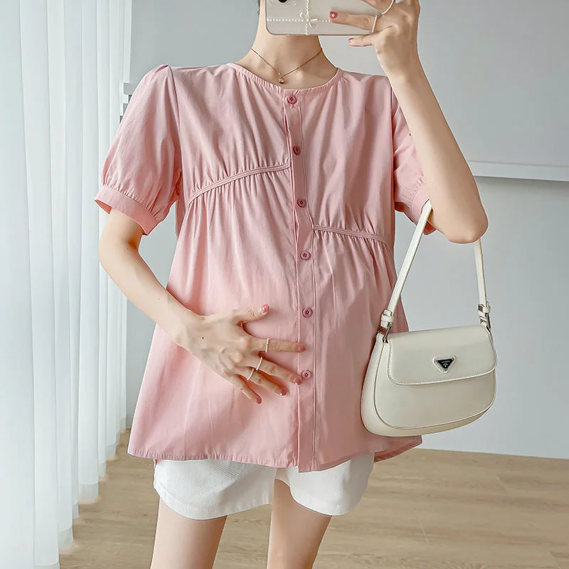 NiDELL Maternity Dress . Summer New Temperament Youthful-Looking Baby Shirt Top Loose Slimming Shorts Short Sleeve Shirt Outfit